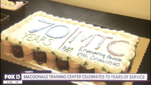 A screenshot of a Fox13 news report on Macdonald Training Center's 70th Anniversary.