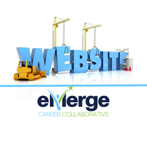 Photo of construction equipment working on the word WEBSITE and the eMerge logo