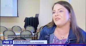 A screenshot of Fox13 News interview with Krista Wright