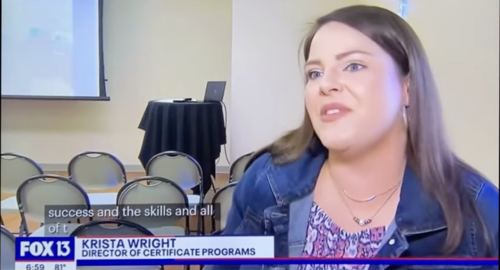 A screenshot of Fox13 News interview with Krista Wright